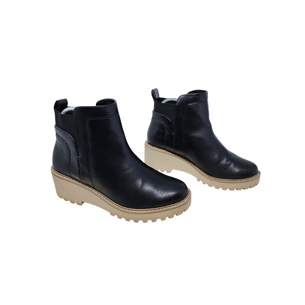 DV Dolce Vita Boots 7.5 Women Rielle Black Platform Wedge Croc Lug Sole Pull On
